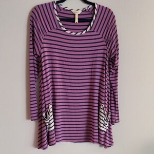 Matilda Jane Boxy Purple and Gray 3/4 Sleeve Blouse